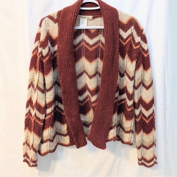 VINTAGE cardigan Italian Chevron knit wool blended Alpaca cardigan size L - Picture 2 of 9